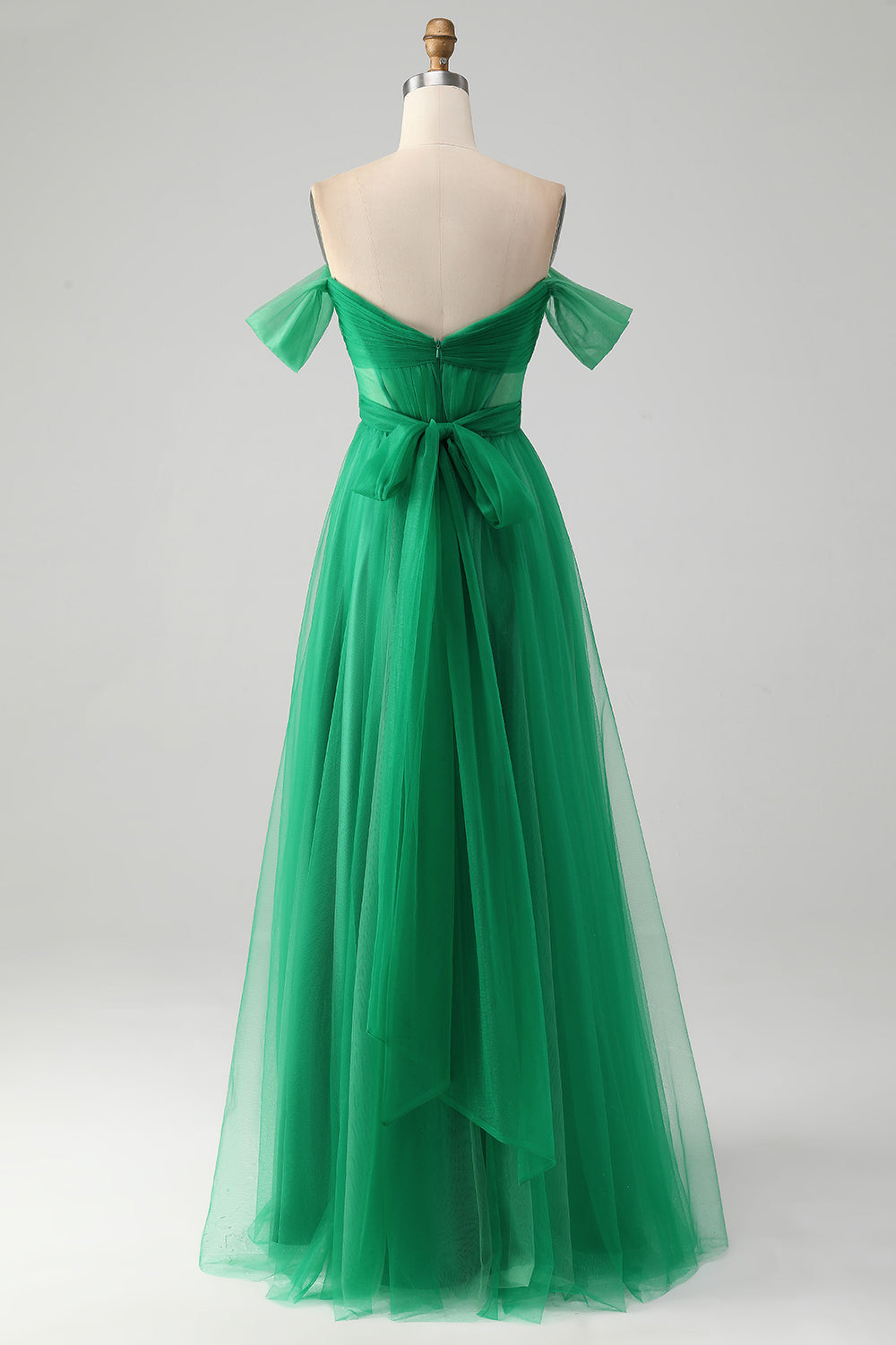Dark Green A Line Off The Shoulder Corset Long Ball Dress
