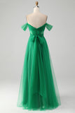 Dark Green A Line Off The Shoulder Corset Long Ball Dress