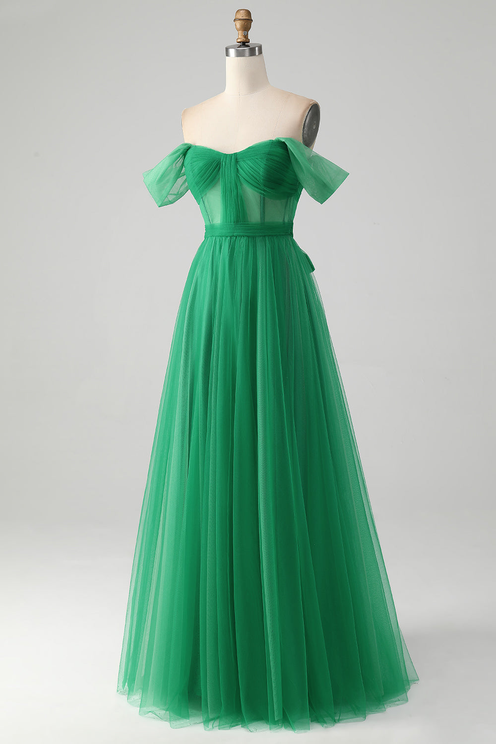 Dark Green A Line Off The Shoulder Corset Long Ball Dress