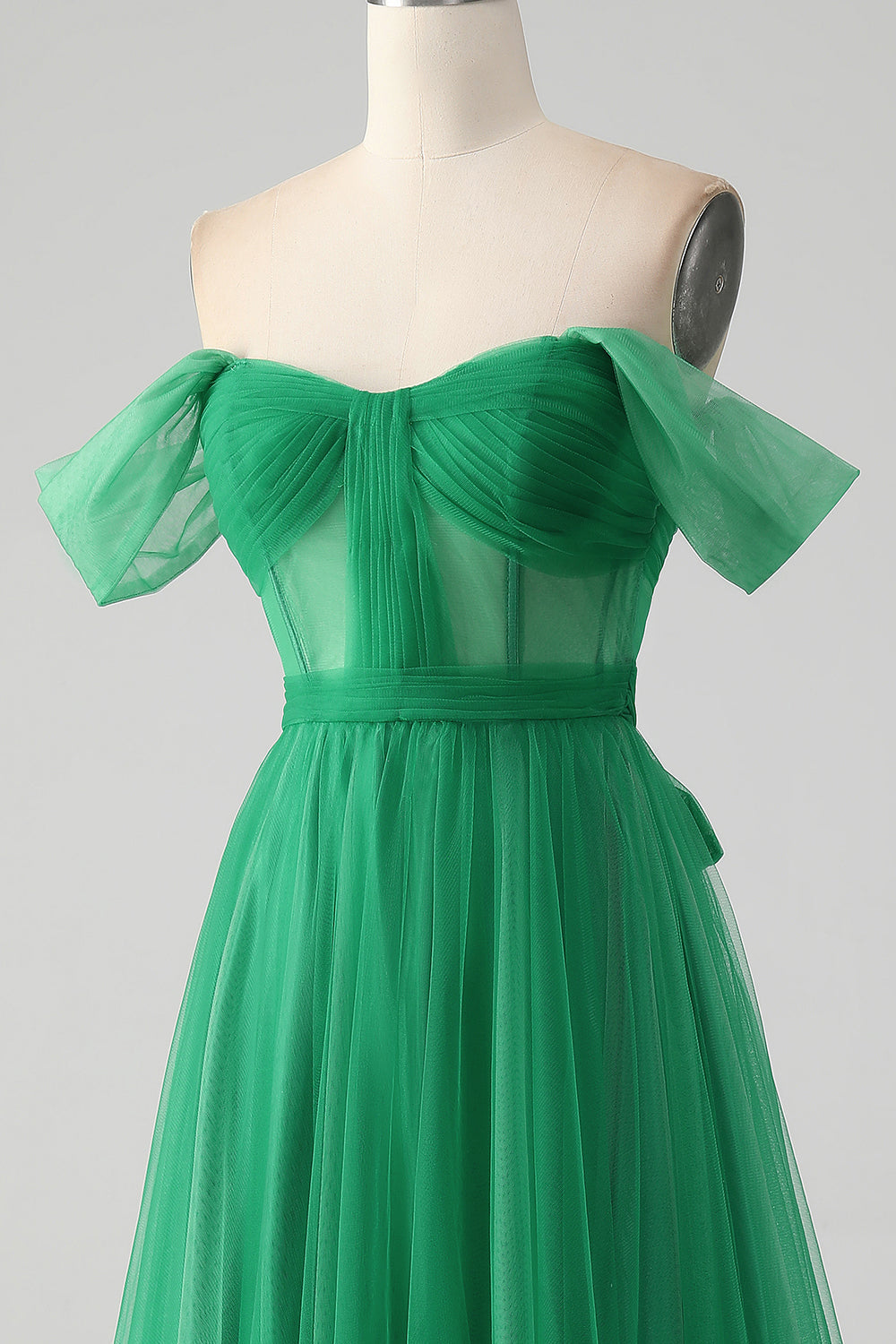 Dark Green A Line Off The Shoulder Corset Long Ball Dress