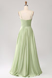 Dusty Sage A Line Cowl Neck Satin Long Ball Dress with Pleated