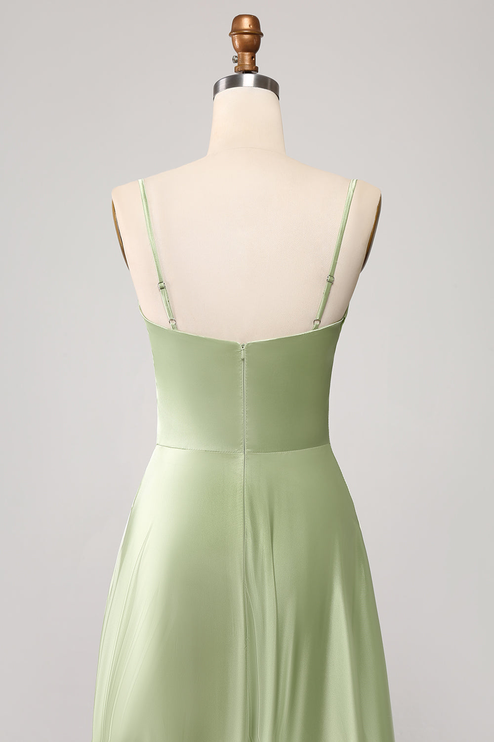 Dusty Sage A Line Cowl Neck Satin Long Ball Dress with Pleated