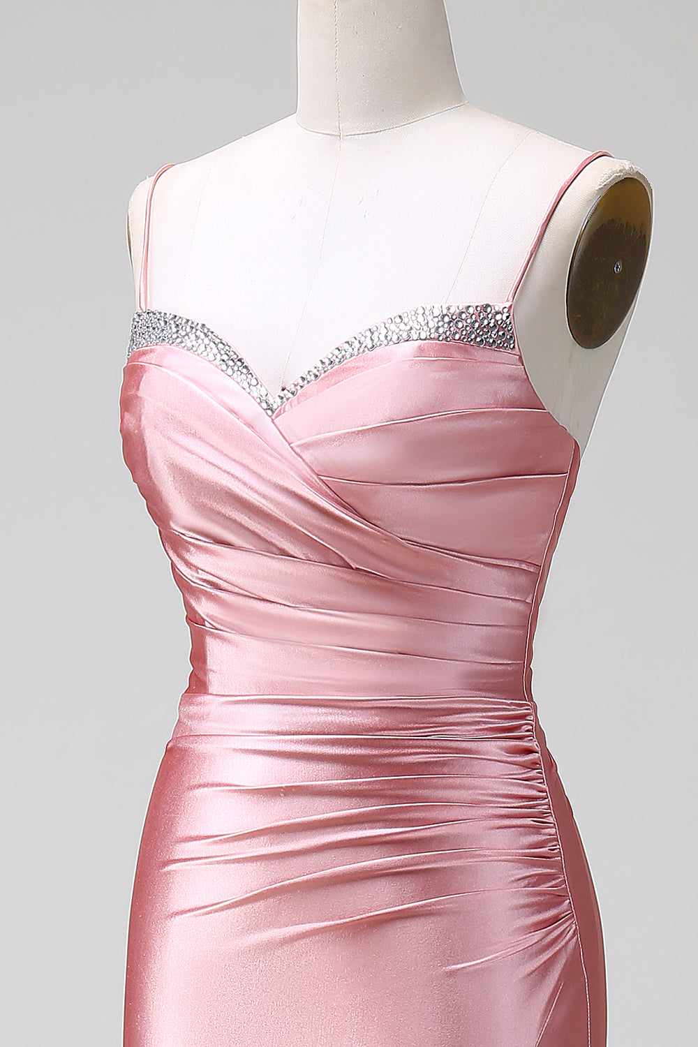 Blush Mermaid Spaghetti Straps Satin Ball Dress with Slit