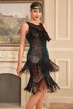 Sparkly Ombre Fringed Tiered 1920s Dress with Accessories Set
