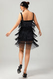 Sparkly Black Fringe Bodycon 1920s Dress with 5-Piece Accessories Set