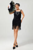 Sparkly Black Fringe Bodycon 1920s Dress with 5-Piece Accessories Set