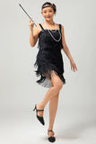 Sparkly Black Fringe Bodycon 1920s Dress with 5-Piece Accessories Set