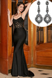 Black Black Corset Mermaid Spaghetti Straps Long Ball Prom Dress with Accessory