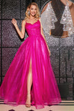 Hot Pink A-Line Long Corset Ball Prom Dress with Accessory