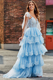 Tiered Tulle Sweetheart Bow Tie Straps Sequin Ball Dress with Accessory