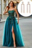 Gorgeous A Line Dark Green Appliques Long Ball Dress with Accessory