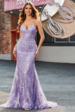 Beading Lilac Sparkly Mermaid Long Ball Dress with Accessory