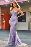 Beading Lilac Sparkly Mermaid Long Ball Dress with Accessory