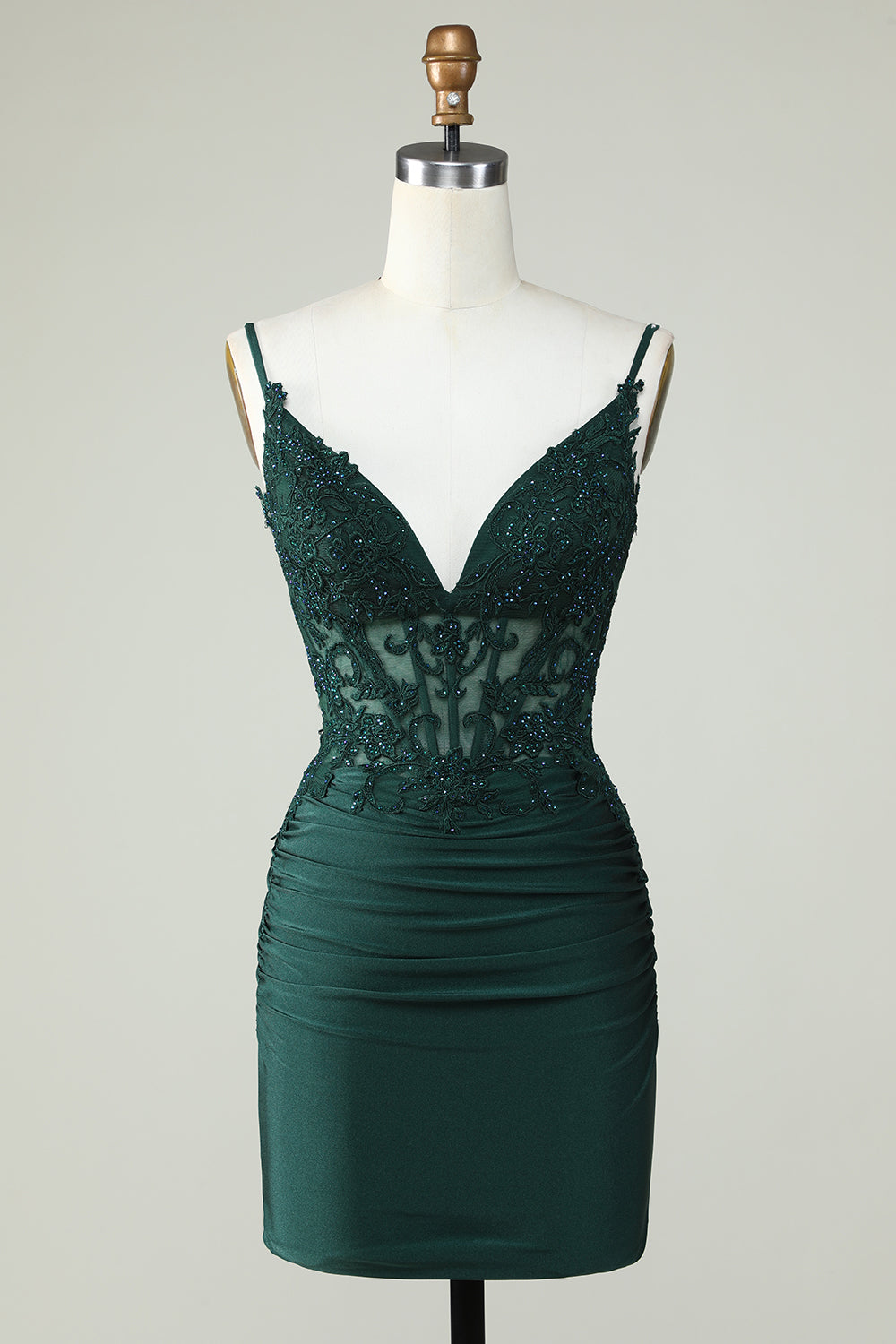 Sheath Spaghetti Straps Dark Green Cocktail Dress with Beading