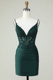 Sheath Spaghetti Straps Dark Green Cocktail Dress with Beading