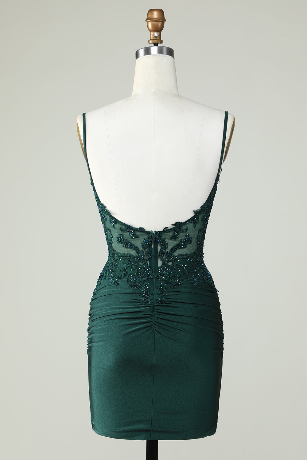 Sheath Spaghetti Straps Dark Green Cocktail Dress with Beading