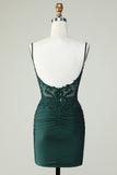 Sheath Spaghetti Straps Dark Green Cocktail Dress with Beading