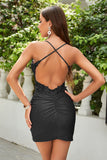 Sheath Spaghetti Straps Dark Green Short Ball Dress with Appliques