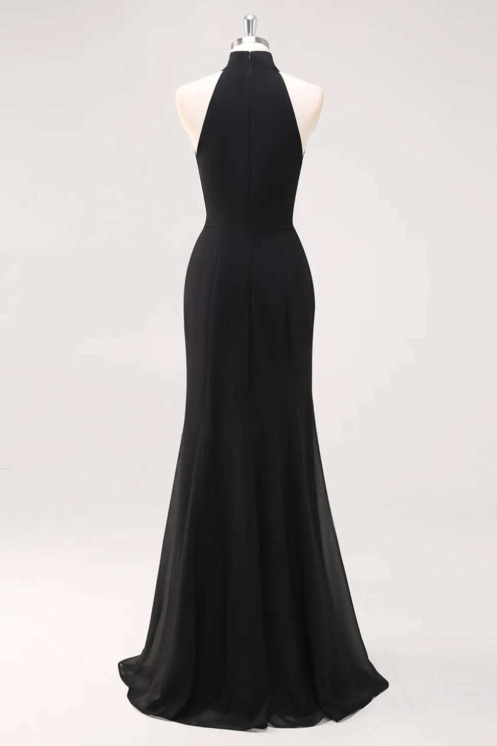 Black Halter Neck Ruffles Mermaid Long Formal Dress