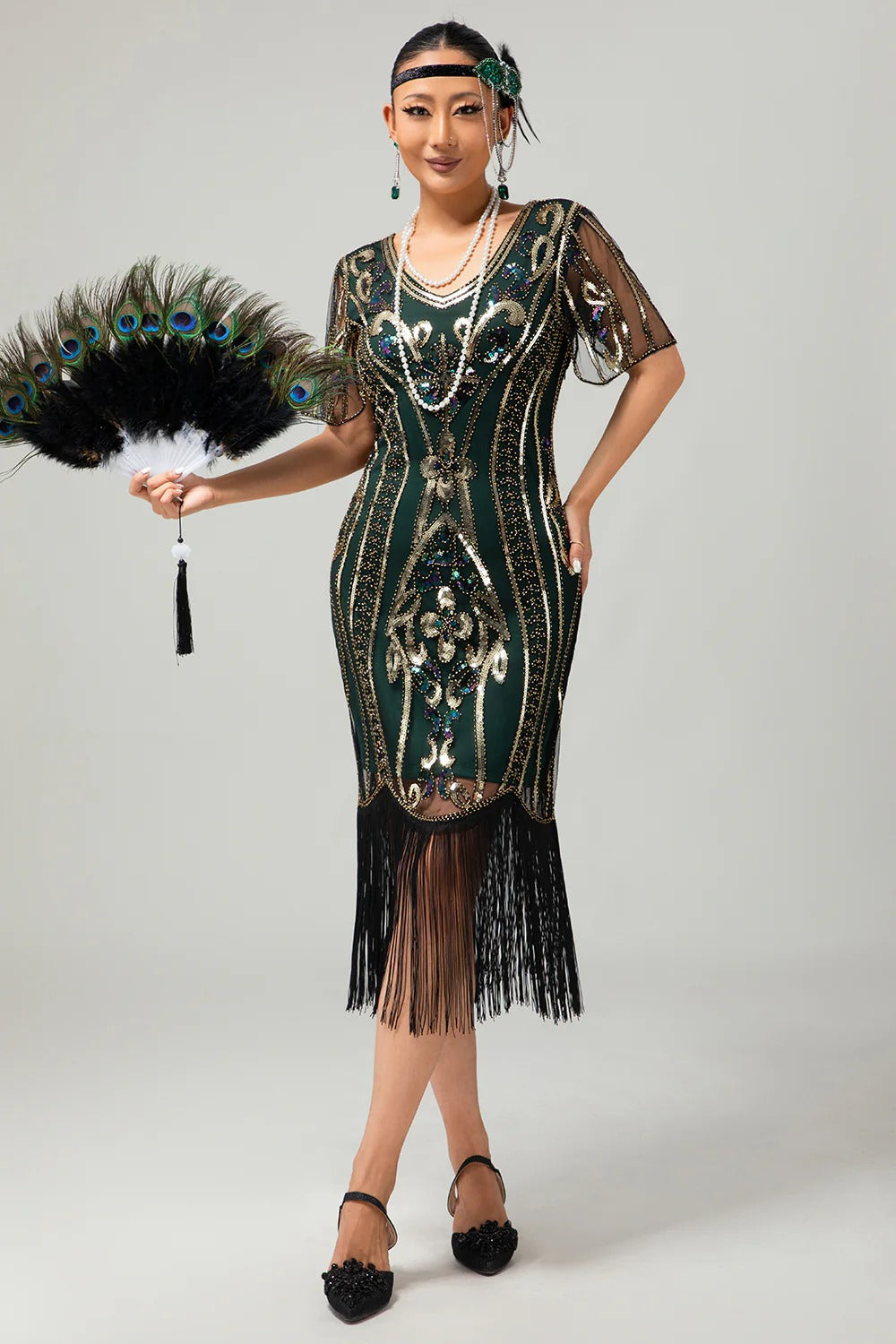 Flapper Burgundy Sequin Bodycon Fringed 1920s Dress