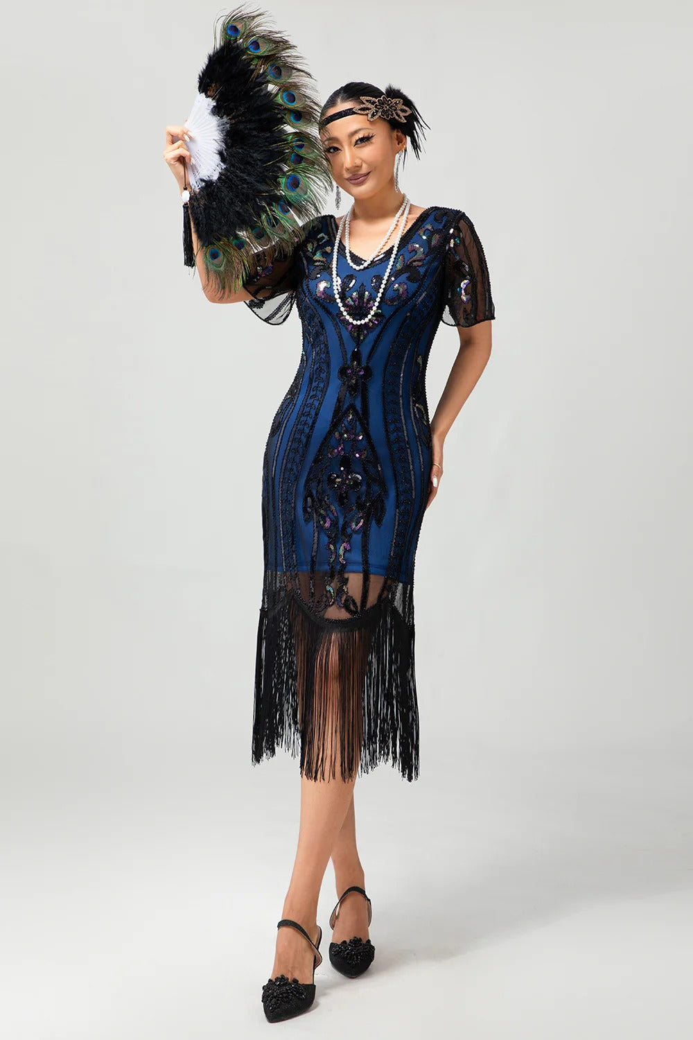 Flapper Burgundy Sequin Bodycon Fringed 1920s Dress