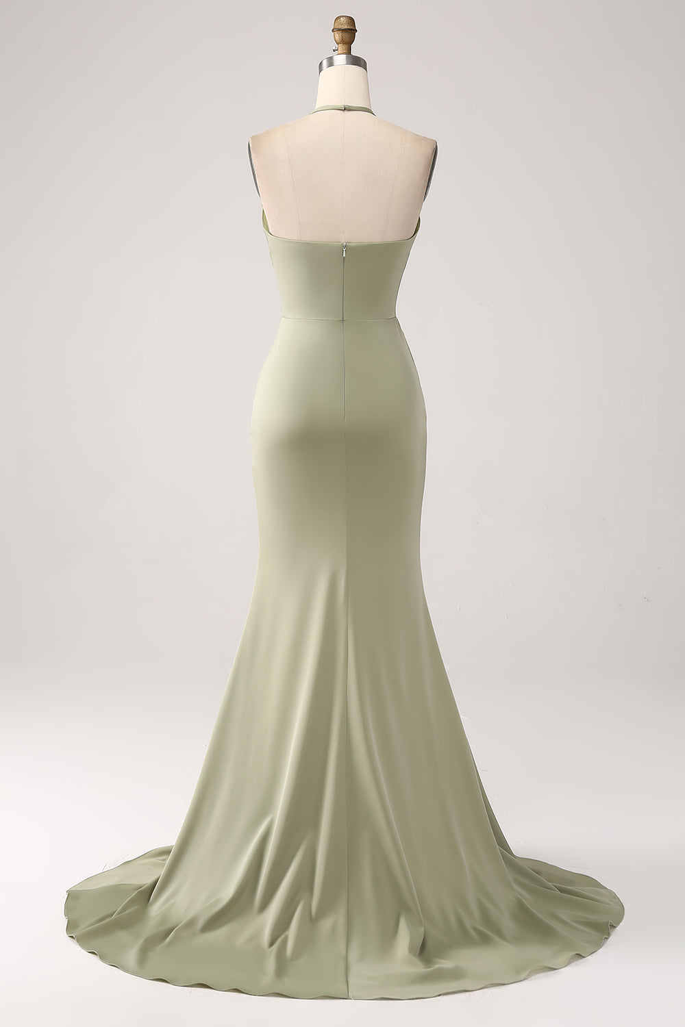 Sheath Pistachio V-Neck Beaded Long Ball Dress With Slit