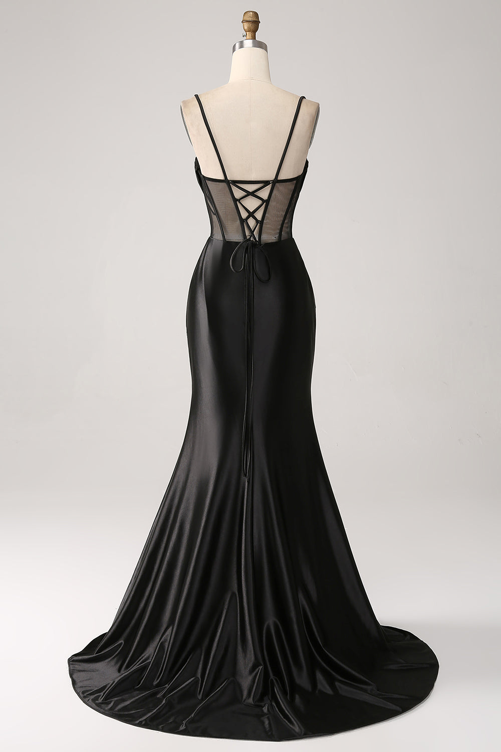 Mermaid Sweetheart Black Satin Long Ball Dress With Beading