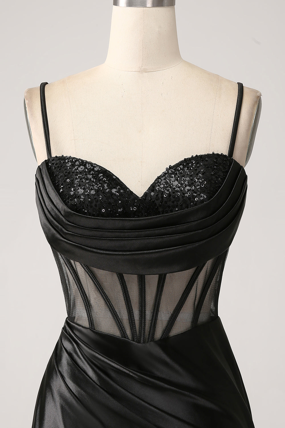 Mermaid Sweetheart Black Satin Long Ball Dress With Beading