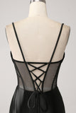 Mermaid Sweetheart Black Satin Long Ball Dress With Beading
