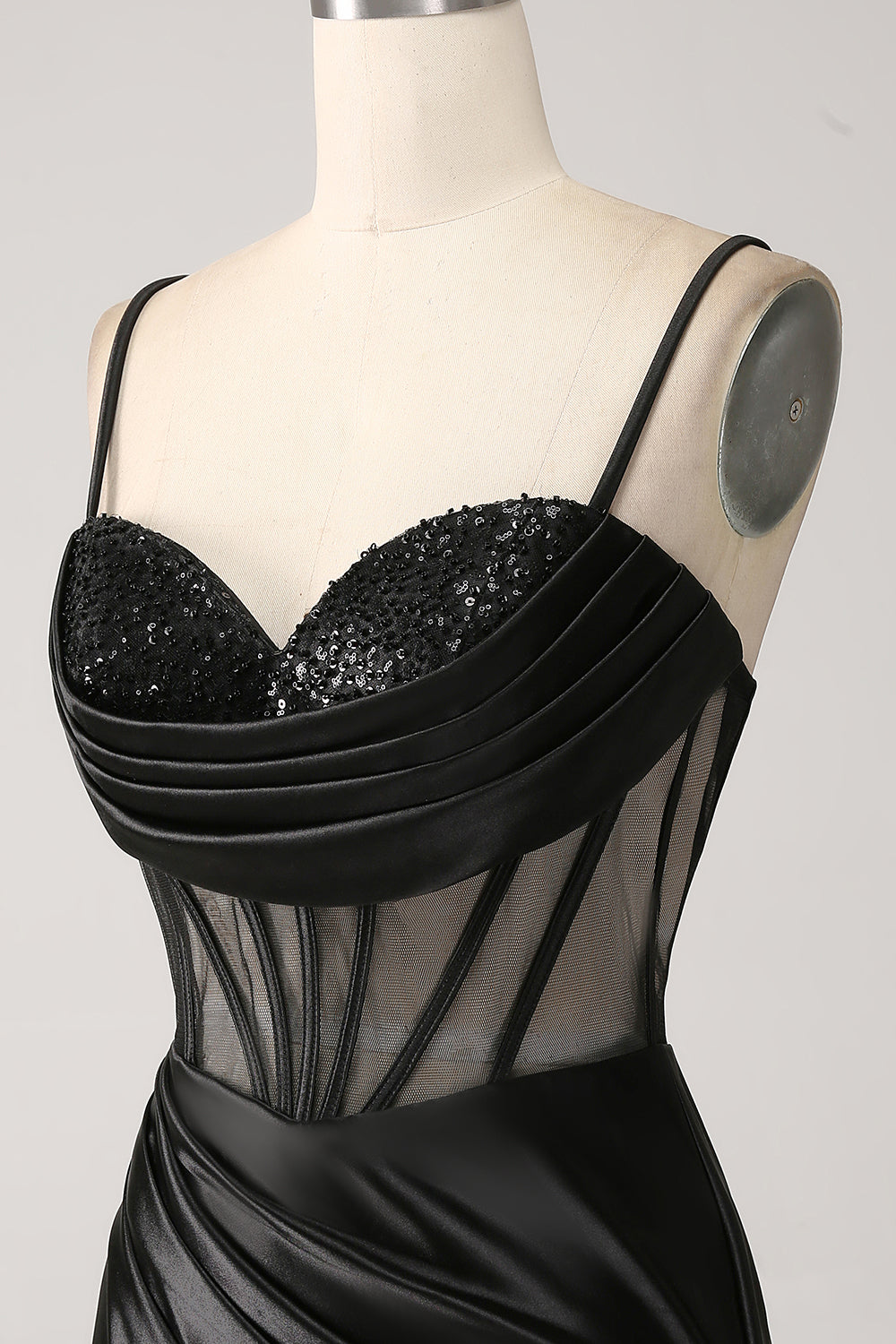 Mermaid Sweetheart Black Satin Long Ball Dress With Beading