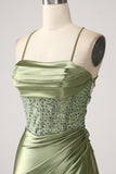 Army Green Mermaid Cowl Neckline Sequin Long Ball Dress With Slit