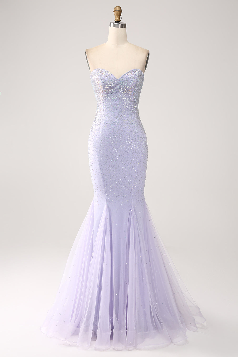 Lilac Mermaid Sweetheart Strapless Beaded Long Ball Dress