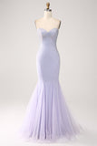 Lilac Mermaid Sweetheart Strapless Beaded Long Ball Dress