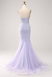 Lilac Mermaid Sweetheart Strapless Beaded Long Ball Dress