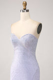 Lilac Mermaid Sweetheart Strapless Beaded Long Ball Dress