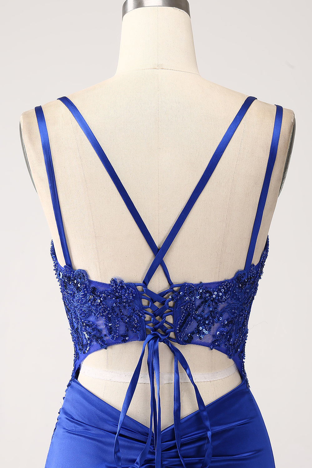 Royal Blue Mermaid Corset Beaded Long Ball Dress with Slit