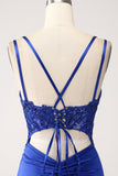Royal Blue Mermaid Corset Beaded Long Ball Dress with Slit