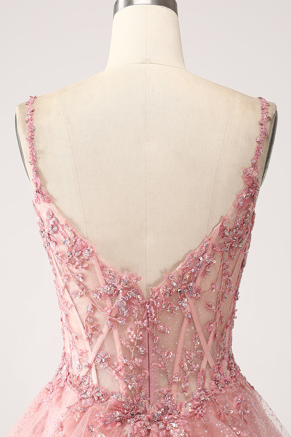 Blush A-Line Spaghetti Straps Tiered Tulle Corset Long Ball Dress