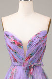 Purple A-Line Sweetheart Ball Dress With Slit