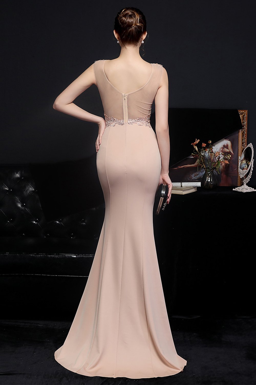 Blush Body-Hugging Mermaid Evening Gown