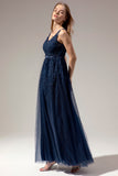 Grey Appliques Long Ball Dress