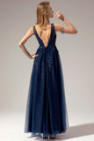 Grey Appliques Long Ball Dress
