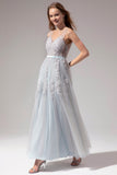 Grey Appliques Long Ball Dress