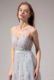 Grey Appliques Long Ball Dress