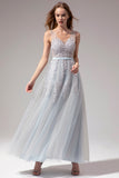 Grey Appliques Long Ball Dress
