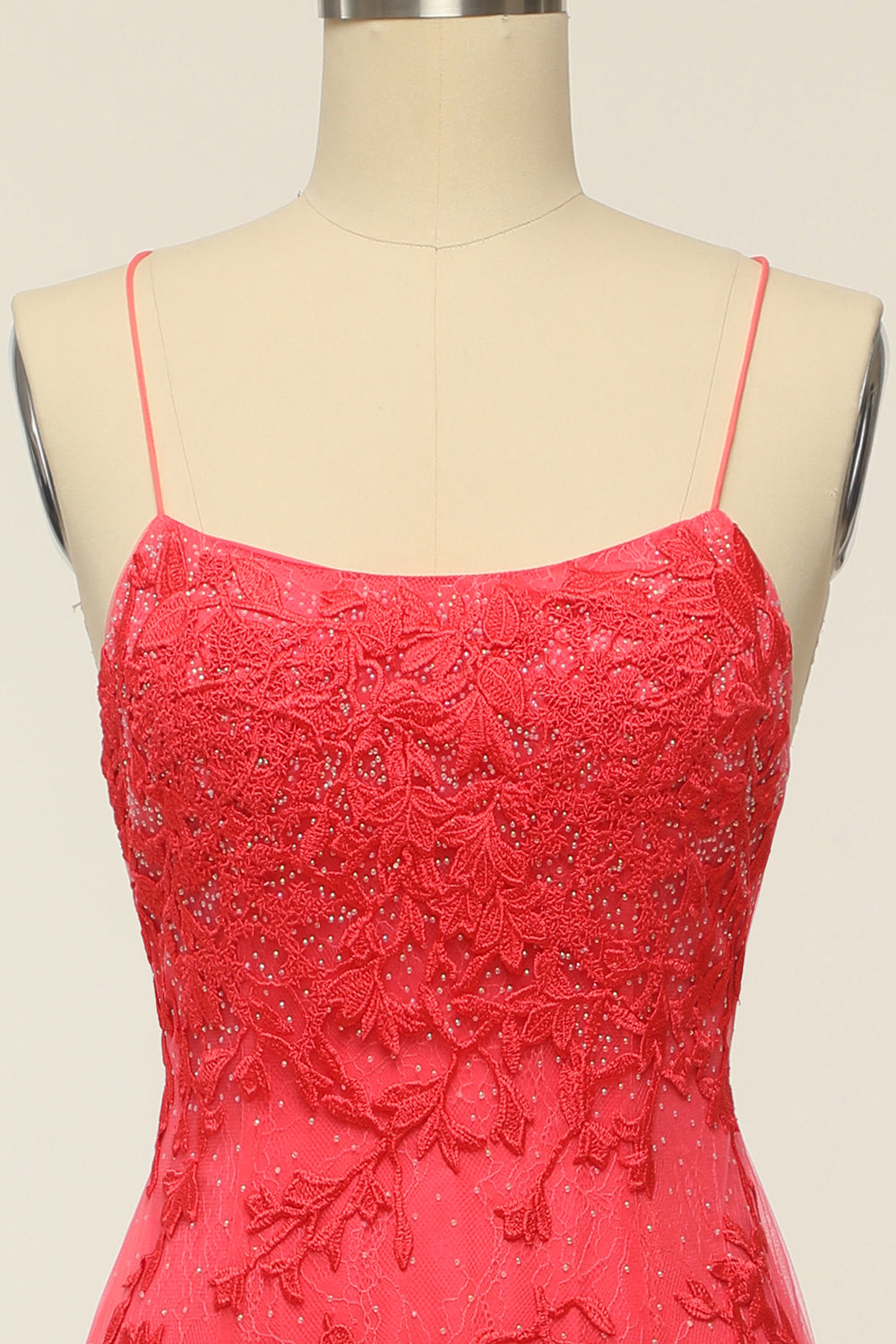 Coral Backless Long Ball Dress with Appliques