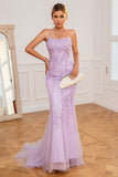 Light Purple Mermaid Long Ball Dress with Appliques