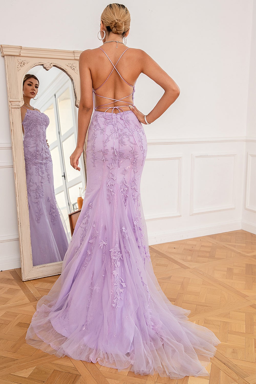 Light Purple Mermaid Long Ball Dress with Appliques