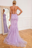 Coral Backless Long Ball Dress with Appliques
