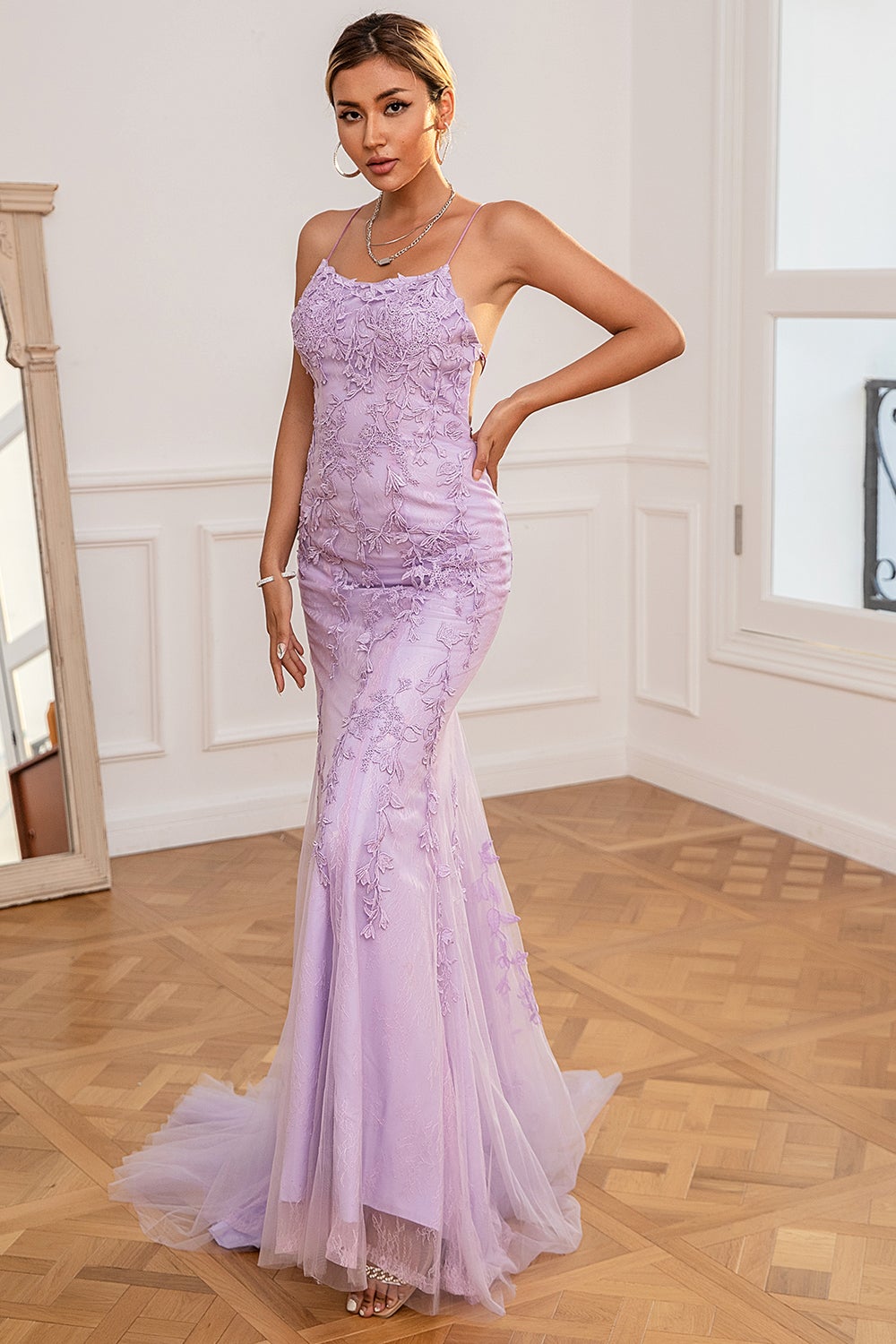Light Purple Mermaid Long Ball Dress with Appliques